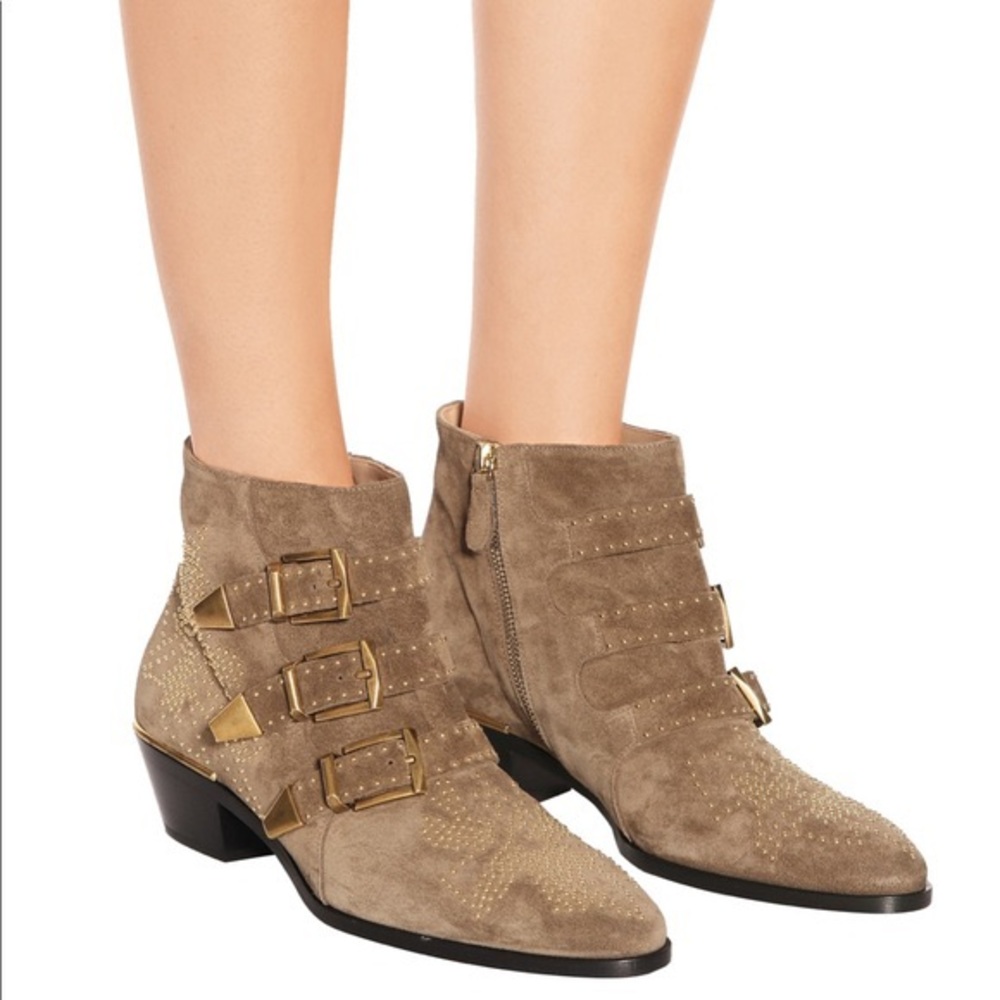 Chloé / Susanna Greige Studded Suede Booties - Picture 2 of 10